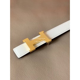 Hermes Calf Leather Stainless Steel Gold Buckle 24mm Belt For Women White