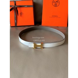 Hermes Calf Leather Stainless Steel Gold Buckle 24mm Belt For Women White