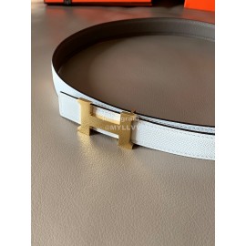 Hermes Calf Leather Stainless Steel Gold Buckle 24mm Belt For Women White