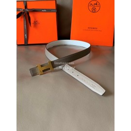 Hermes Calf Leather Stainless Steel Gold Buckle 24mm Belt For Women White