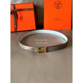 Hermes Calf Leather Stainless Steel Gold Buckle 24mm Belt For Women White