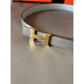 Hermes Calf Leather Stainless Steel Gold Buckle 24mm Belt For Women White