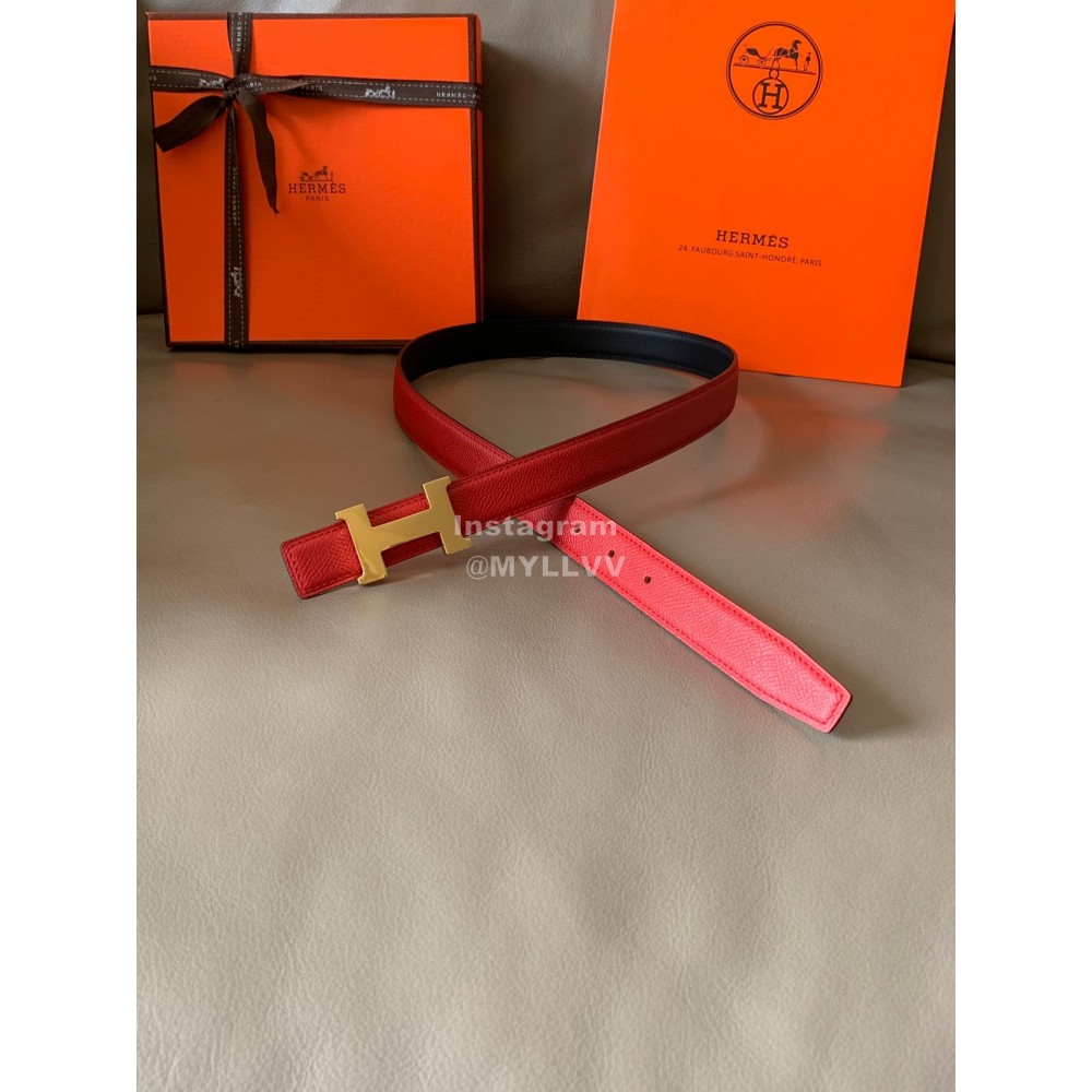 Hermes Calf Leather Stainless Steel Gold Buckle 24mm Belt For Women Red