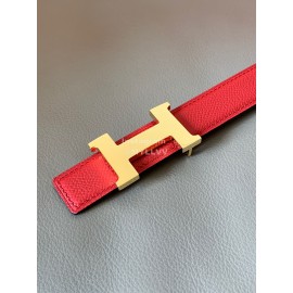 Hermes Calf Leather Stainless Steel Gold Buckle 24mm Belt For Women Red