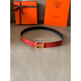 Hermes Calf Leather Stainless Steel Gold Buckle 24mm Belt For Women Red