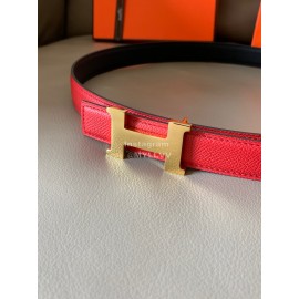 Hermes Calf Leather Stainless Steel Gold Buckle 24mm Belt For Women Red