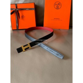 Hermes Calf Leather Stainless Steel Gold Buckle 24mm Belt For Women Red