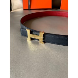 Hermes Calf Leather Stainless Steel Gold Buckle 24mm Belt For Women Red