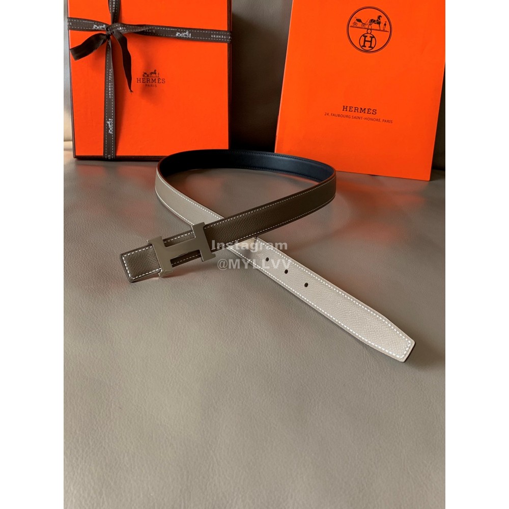 Hermes Calf Leather Stainless Steel Buckle 24mm Belt For Women Coffee