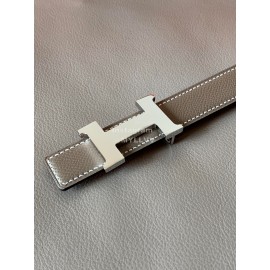 Hermes Calf Leather Stainless Steel Buckle 24mm Belt For Women Coffee