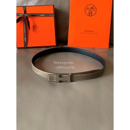 Hermes Calf Leather Stainless Steel Buckle 24mm Belt For Women Coffee