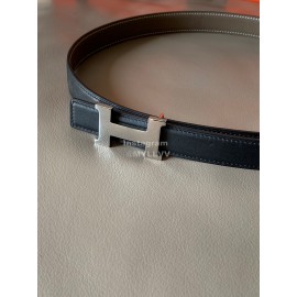 Hermes Calf Leather Stainless Steel Buckle 24mm Belt For Women Coffee