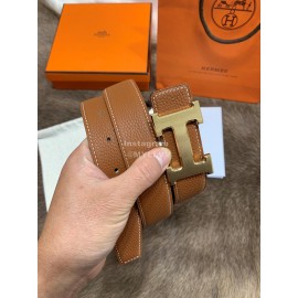 Hermes Litchi Grain Togo Leather Pure Steel Buckle 32mm Belt Brown