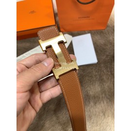Hermes Litchi Grain Togo Leather Pure Steel Buckle 32mm Belt Brown