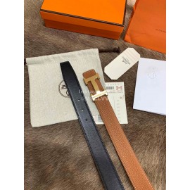 Hermes Litchi Grain Togo Leather Pure Steel Buckle 32mm Belt Brown
