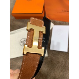 Hermes Litchi Grain Togo Leather Pure Steel Buckle 32mm Belt Brown
