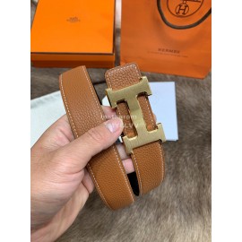 Hermes Litchi Grain Togo Leather Pure Steel Buckle 32mm Belt Brown