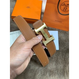 Hermes Litchi Grain Togo Leather Pure Steel Buckle 32mm Belt Brown
