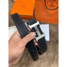 Hermes Litchi Grain Togo Leather Pure Steel Buckle 32mm Belt Black