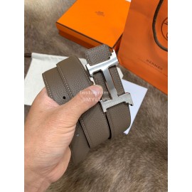 Hermes Litchi Grain Togo Leather Pure Steel Buckle 32mm Belt Coffee