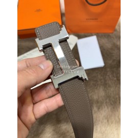 Hermes Litchi Grain Togo Leather Pure Steel Buckle 32mm Belt Coffee