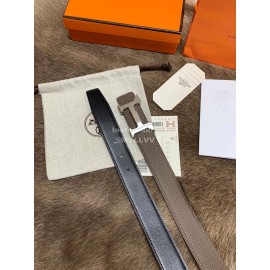 Hermes Litchi Grain Togo Leather Pure Steel Buckle 32mm Belt Coffee