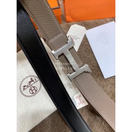 Hermes Litchi Grain Togo Leather Pure Steel Buckle 32mm Belt Coffee