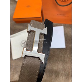 Hermes Litchi Grain Togo Leather Pure Steel Buckle 32mm Belt Coffee