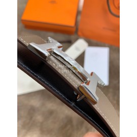 Hermes Litchi Grain Togo Leather Pure Steel Buckle 32mm Belt Coffee