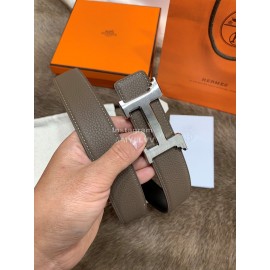 Hermes Litchi Grain Togo Leather Pure Steel Buckle 32mm Belt Coffee