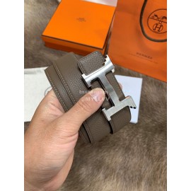 Hermes Litchi Grain Togo Leather Pure Steel Buckle 32mm Belt Coffee