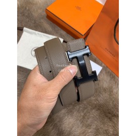 Hermes Litchi Grain Togo Leather Pure Steel Black Buckle 32mm Belt 