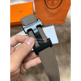 Hermes Litchi Grain Togo Leather Pure Steel Black Buckle 32mm Belt 