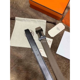 Hermes Litchi Grain Togo Leather Pure Steel Black Buckle 32mm Belt 