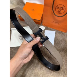 Hermes Litchi Grain Togo Leather Pure Steel Black Buckle 32mm Belt 