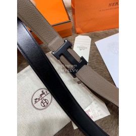 Hermes Litchi Grain Togo Leather Pure Steel Black Buckle 32mm Belt 
