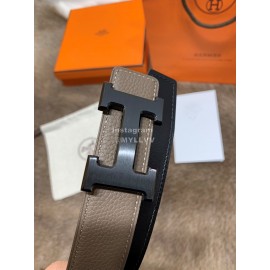 Hermes Litchi Grain Togo Leather Pure Steel Black Buckle 32mm Belt 
