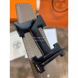 Hermes Litchi Grain Togo Leather Pure Steel Black Buckle 32mm Belt 