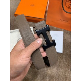 Hermes Litchi Grain Togo Leather Pure Steel Black Buckle 32mm Belt 