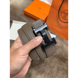 Hermes Litchi Grain Togo Leather Pure Steel Black Buckle 32mm Belt 