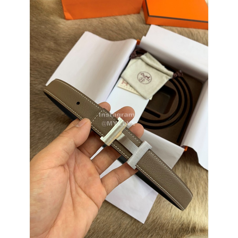Hermes Palm Calf Leather Pure Steel Buckle 25mm Belt For Women Coffee