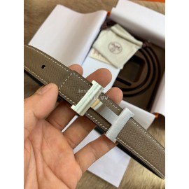 Hermes Palm Calf Leather Pure Steel Buckle 25mm Belt For Women Coffee