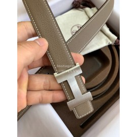 Hermes Palm Calf Leather Pure Steel Buckle 25mm Belt For Women Coffee