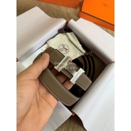Hermes Palm Calf Leather Pure Steel Buckle 25mm Belt For Women Coffee