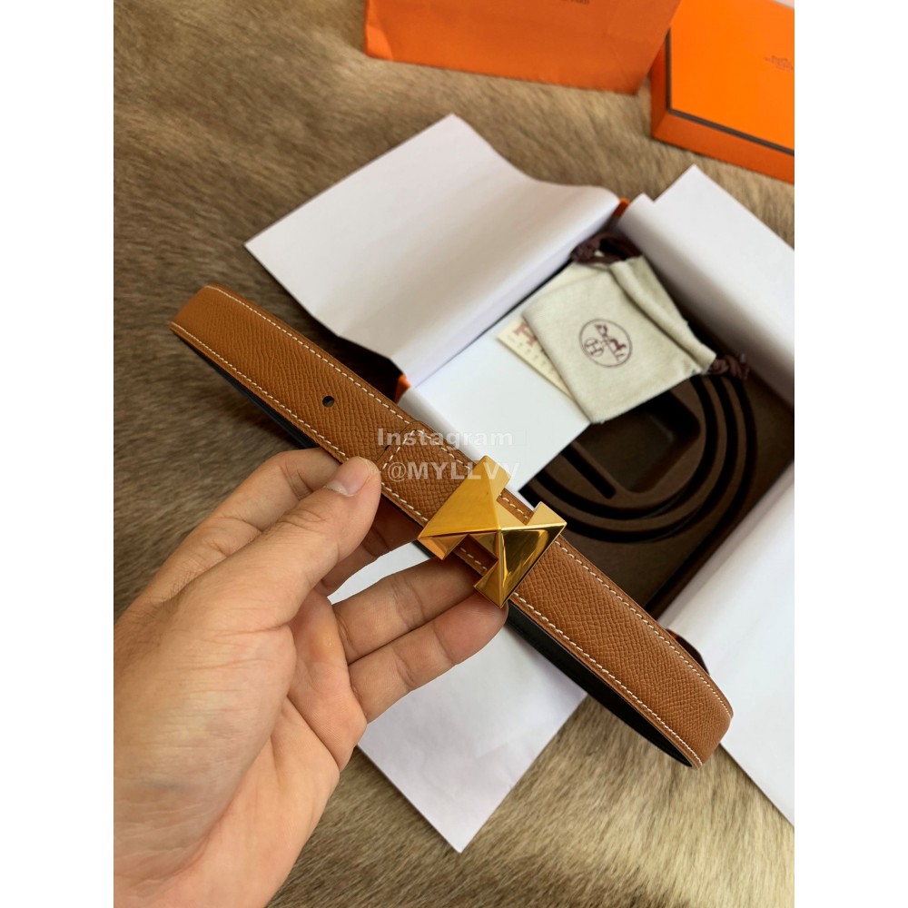 Hermes Palm Calf Leather Pure Steel Buckle 25mm Belt For Women Brown
