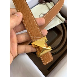 Hermes Palm Calf Leather Pure Steel Buckle 25mm Belt For Women Brown