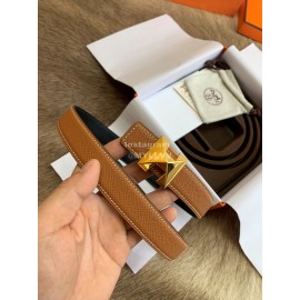 Hermes Palm Calf Leather Pure Steel Buckle 25mm Belt For Women Brown
