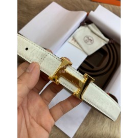 Hermes Palm Calf Leather Pure Steel Buckle 25mm Belt For Women White