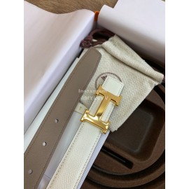 Hermes Palm Calf Leather Pure Steel Buckle 25mm Belt For Women White