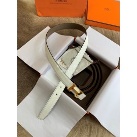 Hermes Palm Calf Leather Pure Steel Buckle 25mm Belt For Women White